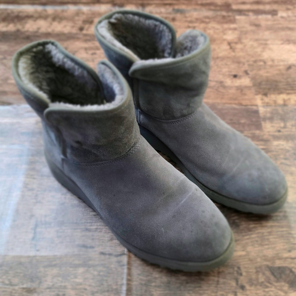 UGG Amie Ankle Boots Women 10 Grey Suede Slim Wedge Shearling Lined 1012497